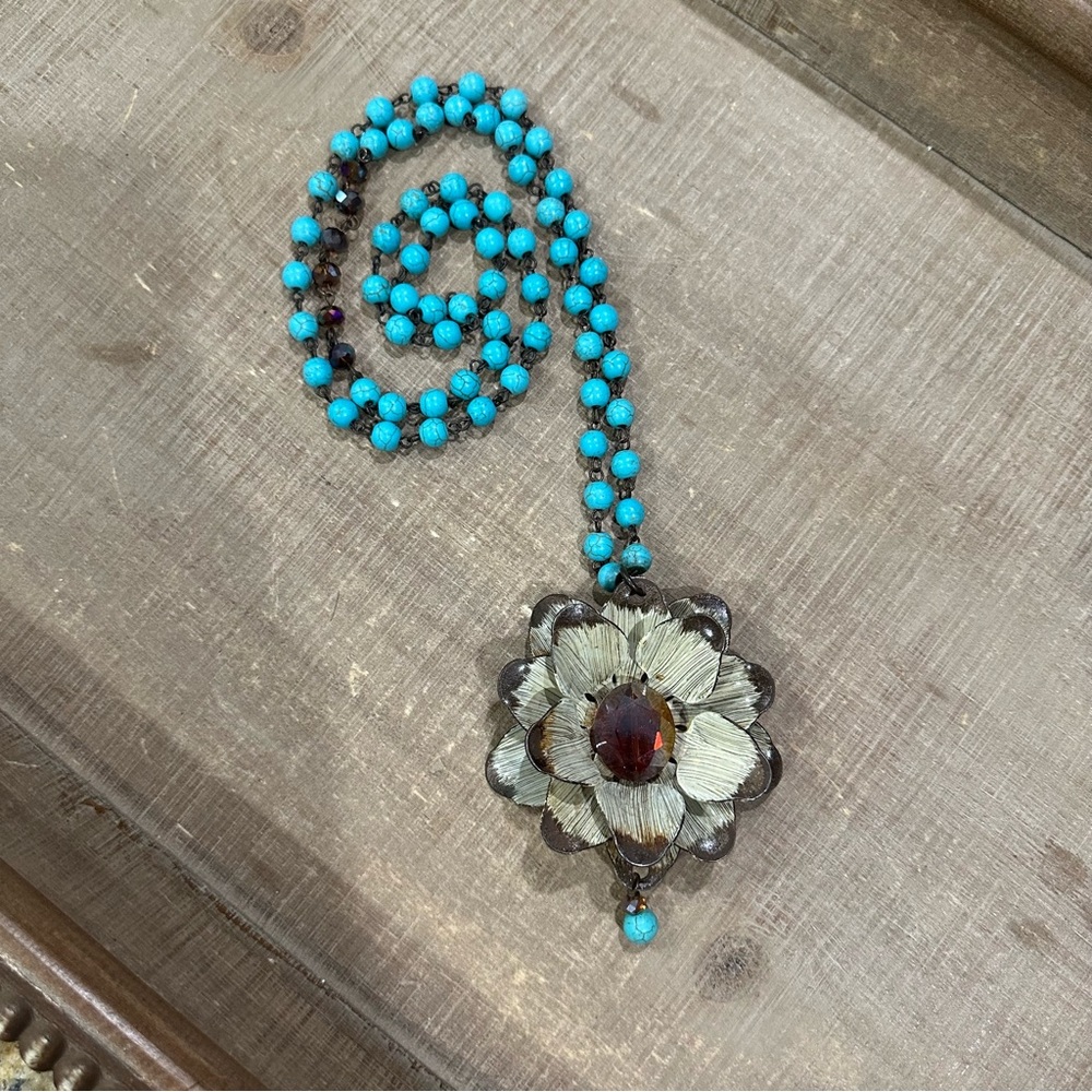 Flower Turquoise Statement Necklace